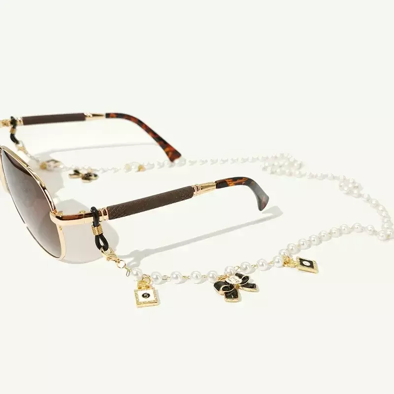 Schwarz weiß Bogen Perle Brille Ketten Sonnenbrille Zubehör für Frauen Lan yards Accessoires