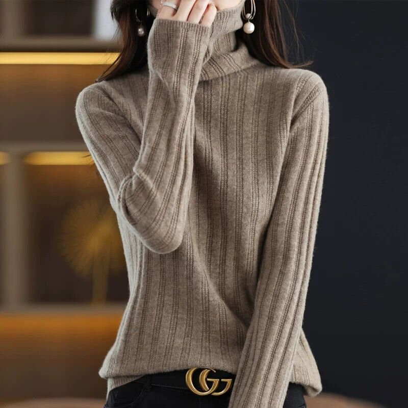여성용 한국 터틀넥 단색 두꺼운 따뜻한 기본 니트 스웨터, 캐주얼 긴팔 상의, 풀오버 점퍼, 여성 의류, 겨울