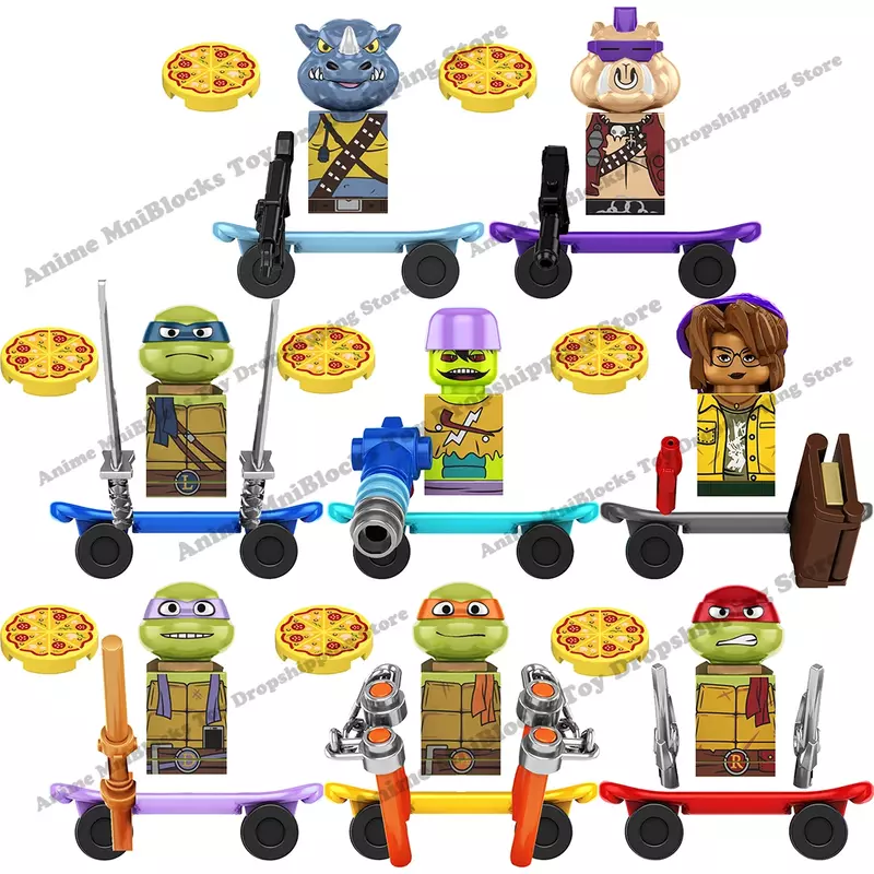 TMNT-Anime Bricks Toys for Kids, Mini Action Figures, Ninja Turtle, Montar Blocos de Construção, Leo, Ross, Don Doll, KF6196, KF6125