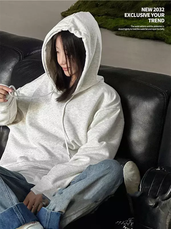 Sweatshirt Hoodie Korea wanita, Sweatshirt bertudung olahraga 2024 ukuran besar pullover berat, Hoodie Wanita