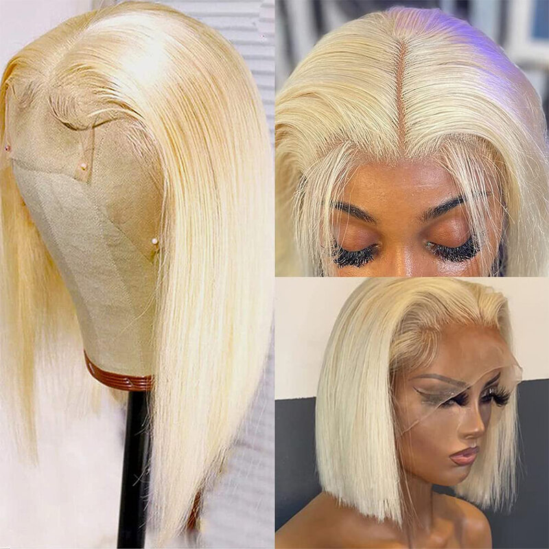 613 blond koronkowa peruka z przodu Bob ludzkie włosy 13x4 HD przezroczysta proste krótkie peruki w stylu Bob dla kobiet 150% gęstość brazylijska dziewica