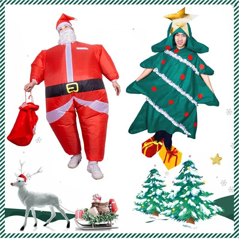 الكبار شجرة عيد الميلاد نفخ سانتا كلوز تأثيري حلي مرحلة الأداء بذلة عيد الميلاد السنة الجديدة ملابس تنكرية فستان بتصميم حالم