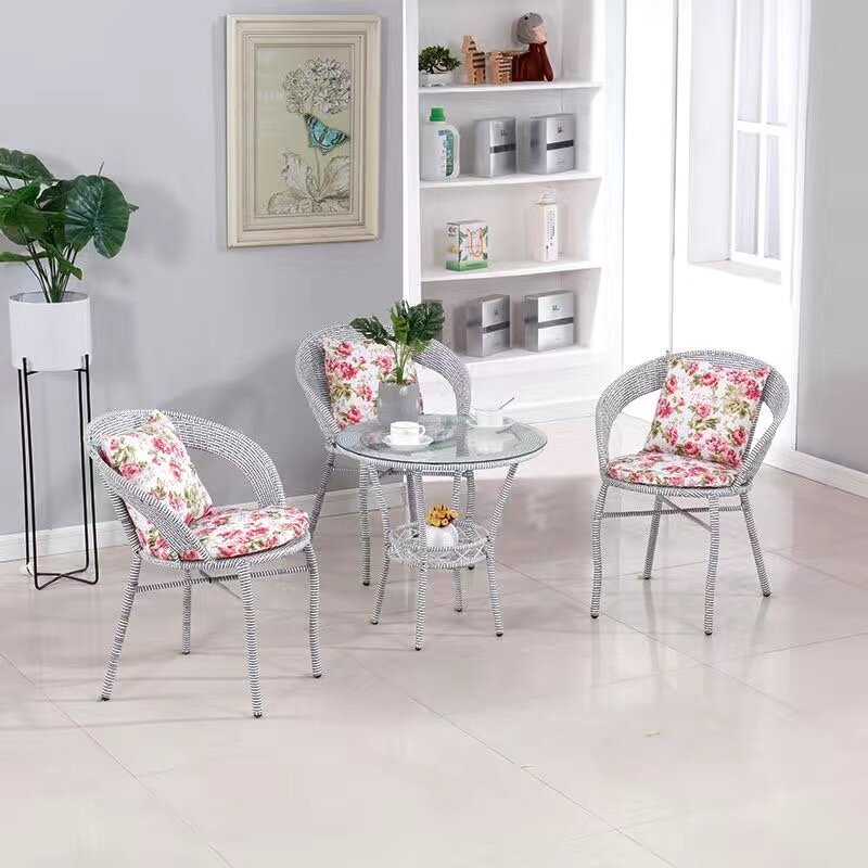 Accent Designer Round Coffee Table Sets Living Room Glass Modern Coffee Table Rattan Chairs Traje De Sala De Estar Furniture