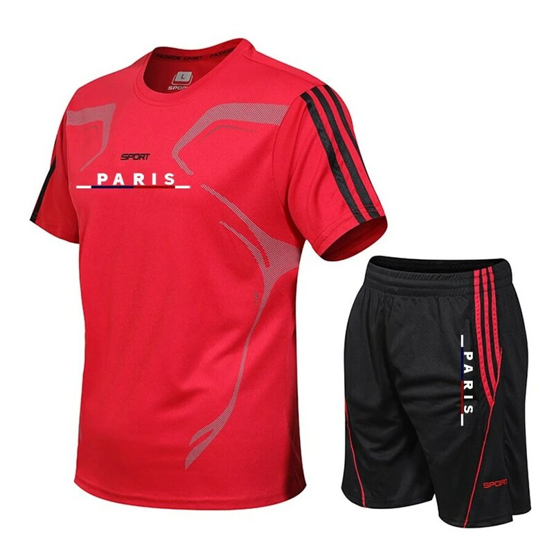 2024 Summer Men's Sets Short-Sleeved Luxury Sports Men's Fitness Fashion Casual T-shirt + Shorts 2pcs Quick-drying Tracksuit Set