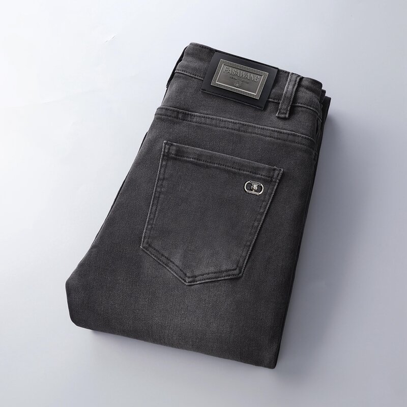 2024 Jeans grigi da uomo alla moda All-Match dritti elasticizzati Slim Fit alla moda semplici pantaloni grigi antiaderenti di alta qualità