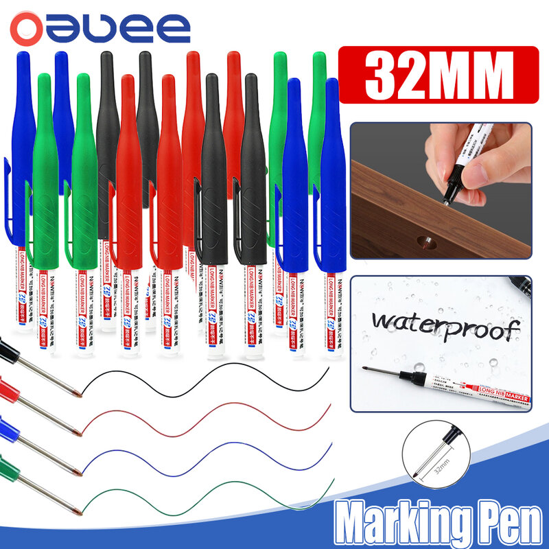 Rotuladores de punta larga para perforar Metal, bolígrafo impermeable para baño, decoración de carpintería, 1-8 piezas, 32mm