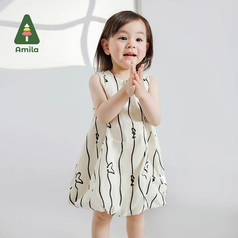 Amila 2024 летняя новая детская юбка простая и удобная подходящая ко всему Полосатое платье-топ для девочек