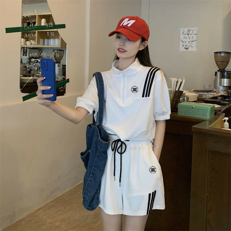 Fatos de golfe coreanos femininos, conjunto esportivo casual, roupas de golfe, shorts de golfe, moda verão, novo, 2 peças, 2022