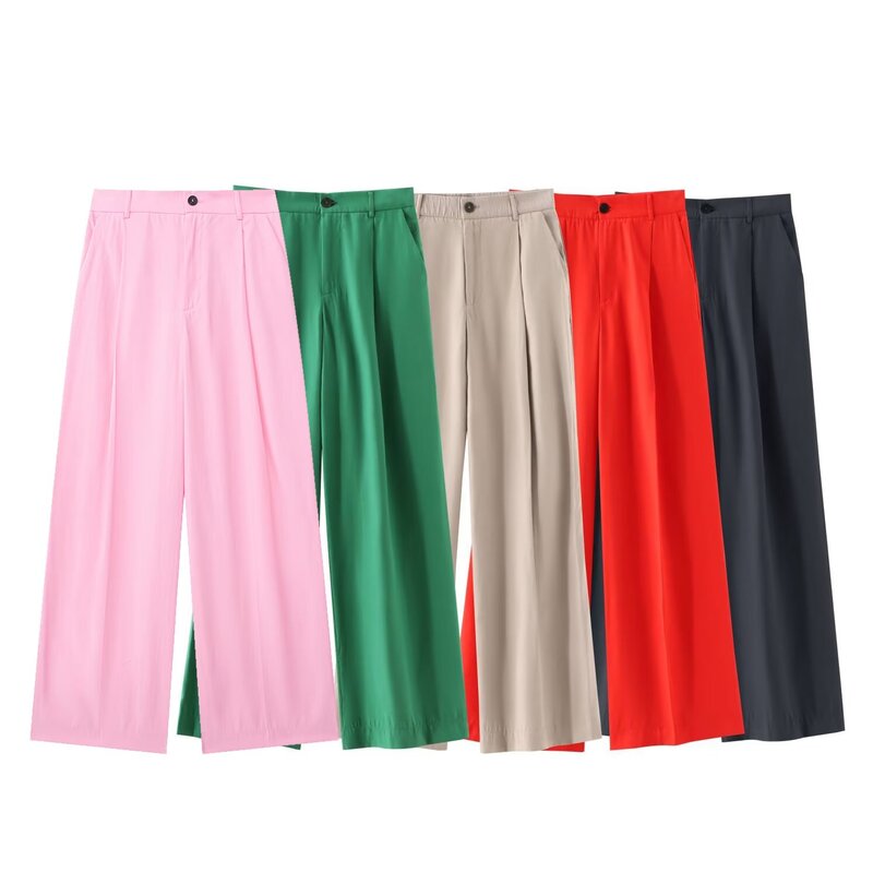 Calça retrô de cintura alta feminina, cortina casual, plissada, zíper, Coringa, nova moda, 2022