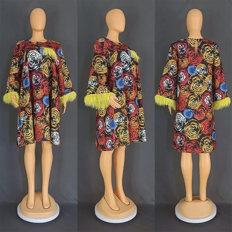 Mini vestido elegante e bonito de manga longa feminino, vestidos africanos Dashiki, roupas borla, moda outono