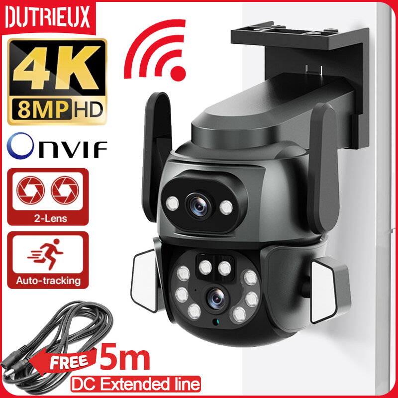 Caméra de surveillance extérieure PTZ IP WiFi 8MP, vision nocturne, écran pour touristes, détection humaine, protection de sécurité, CCTV