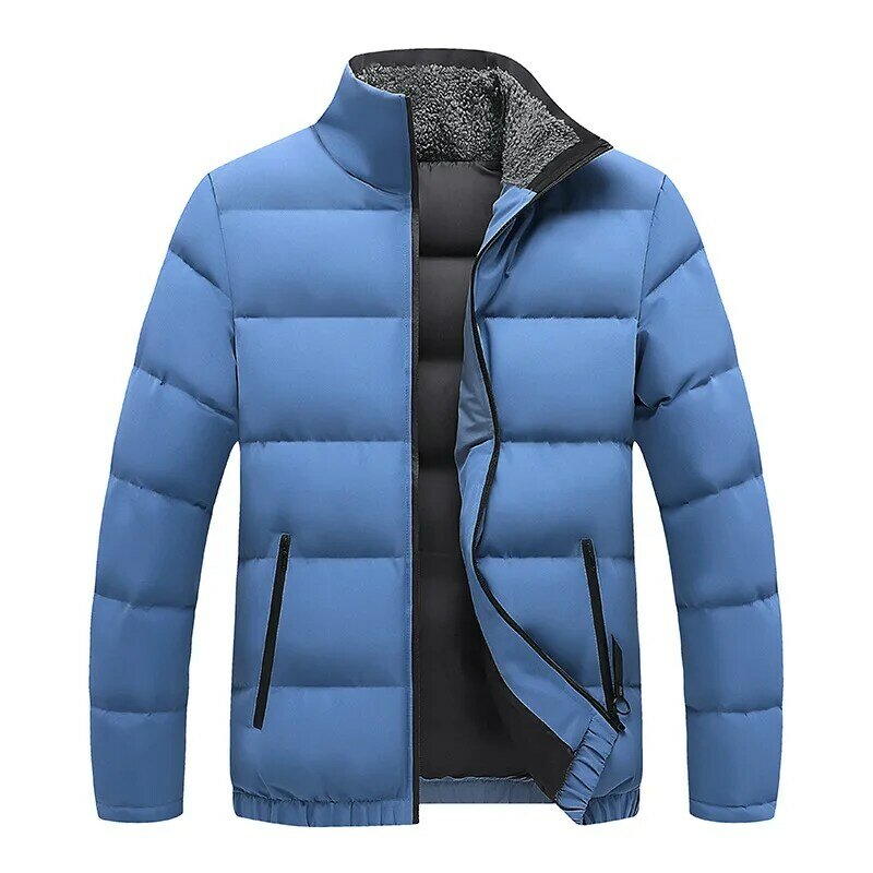 Jaket Trench Parka pria, pakaian luar warna Solid, tanpa topi kerah wol katun, jaket Parka musim M-4XL