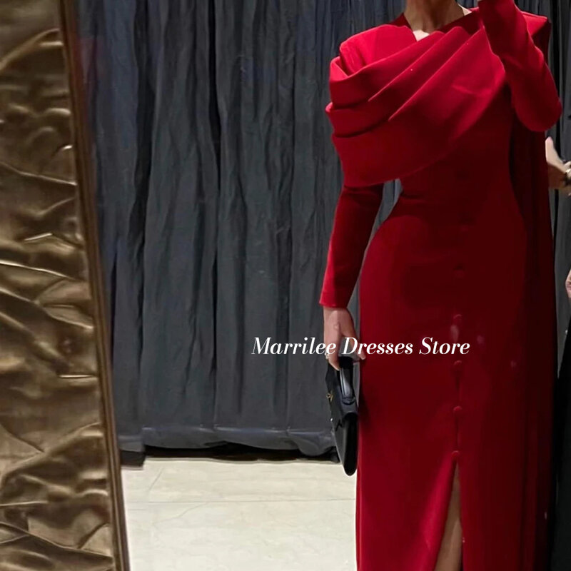 Marrilee Elegant Red Off Shoulder Long Sleeves Mermaid Stain Evening Dresses Black Floor Length Prom Gowns Formal Occasions 2024