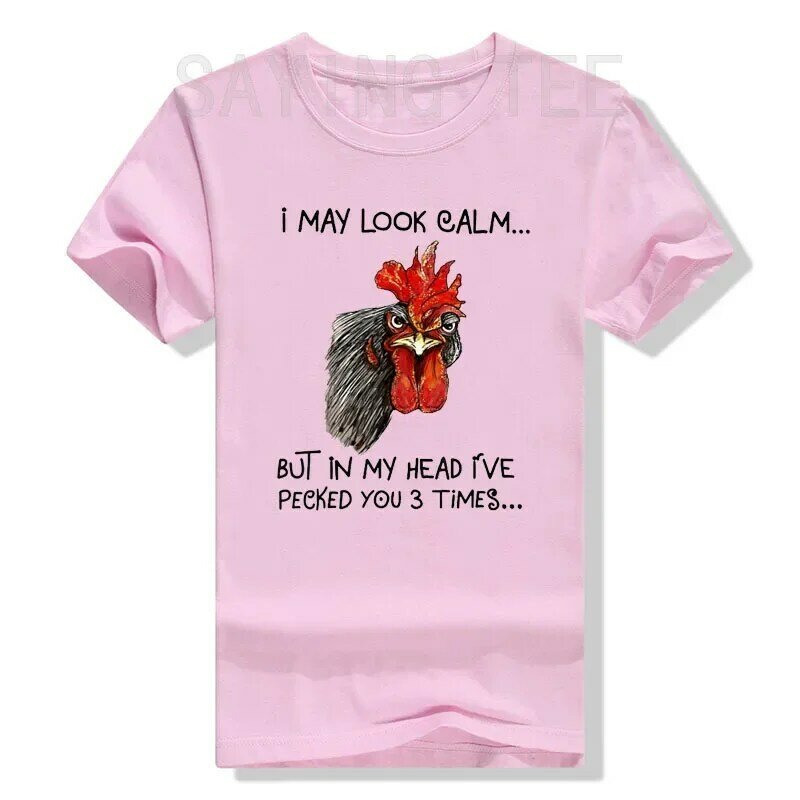 I May Look Calm Chicken Funny Rooster Tee Shirts Funny Chick Print Farmer Graphic T-Shirts Cute Short Sleeve Blouses Gift Idea