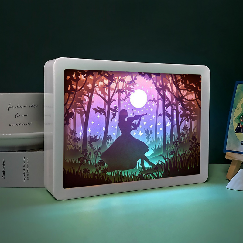 violin girl anime led box cut paper light shadow box photo frame wall art anime Table Lamp Bedroom decoration Child Holiday Gift