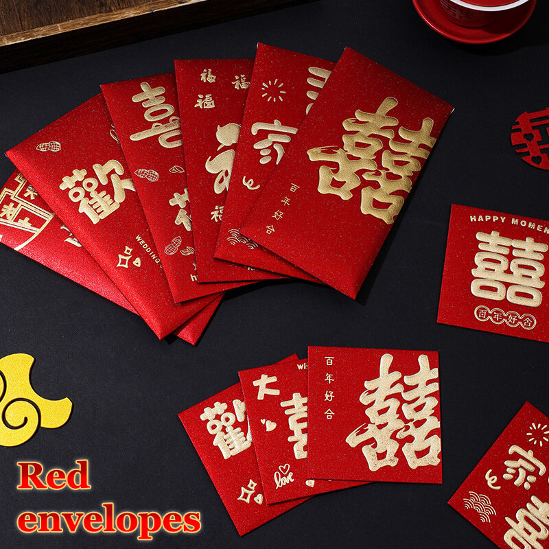 Свадебный красный конверт, 6 шт., карман для денег на удачу с новым годом с наилучшими пожеланиями, традиционные китайские красные конверты Hongbao