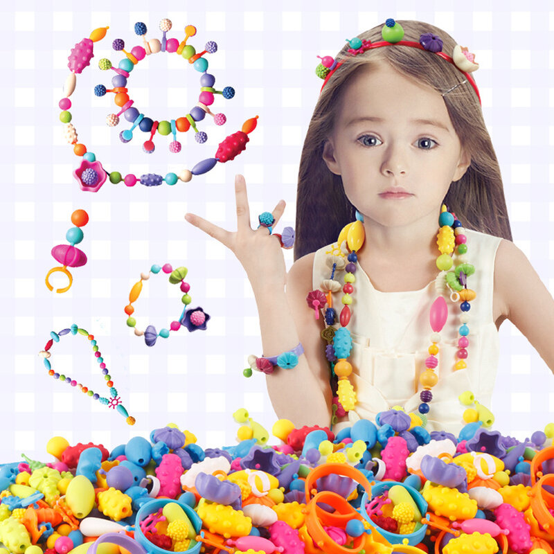 Juego de accesorios de juguete de cuentas Pop hechos a mano para niña, joyería creativa, collar y pulsera, manualidades, juguetes educativos, regalos de cumpleaños para niños