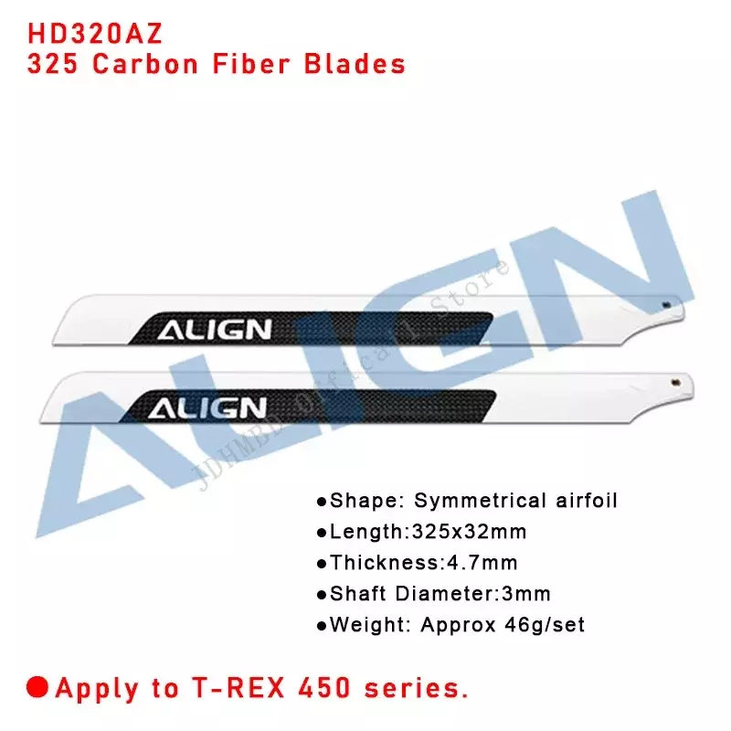 ALIGN-T-Rex Fibra De Carbono Helicóptero Main Blade, RC Parts, 450, 500, ALZRC, Tarot, 325mm, 425mm