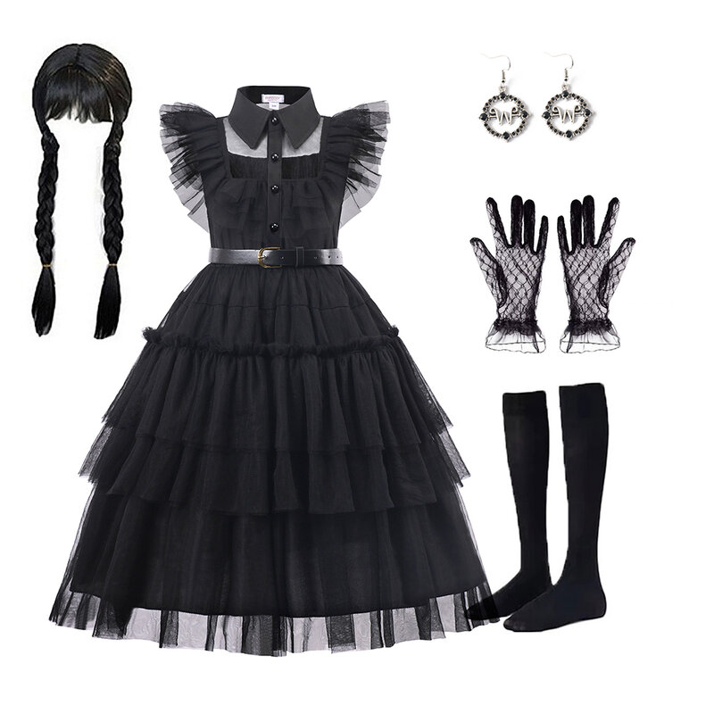 Halloween weddy Merlina Adams Girl Costume per bambini Girl Fancy Carnival Party Tulle Dress Gothic Outfit Vestidos Children