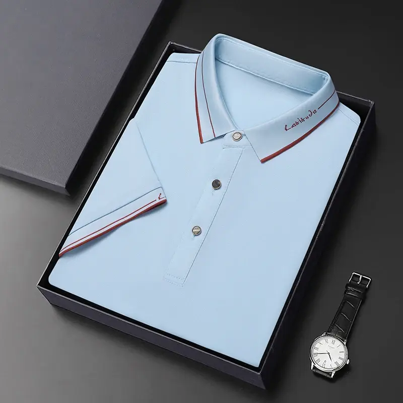 Camisa polo elegante para homens, casual e versátil, absorvente de umidade, respirável e confortável top