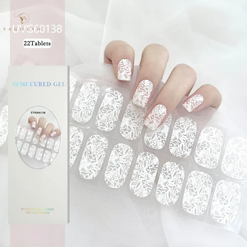 22Tip French UV Semi-Cured Gel Nail Wraps Sticker Long Lasting Full Cover LED Lamp Gel Cured Slider Decals For Nail Extension