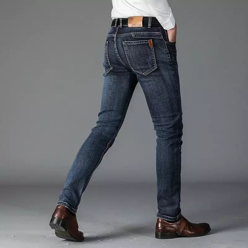 Pantalones vaqueros clásicos de algodón para hombre, Jeans ajustados de alta elasticidad, a la moda, color negro y azul, para verano y primavera, novedad