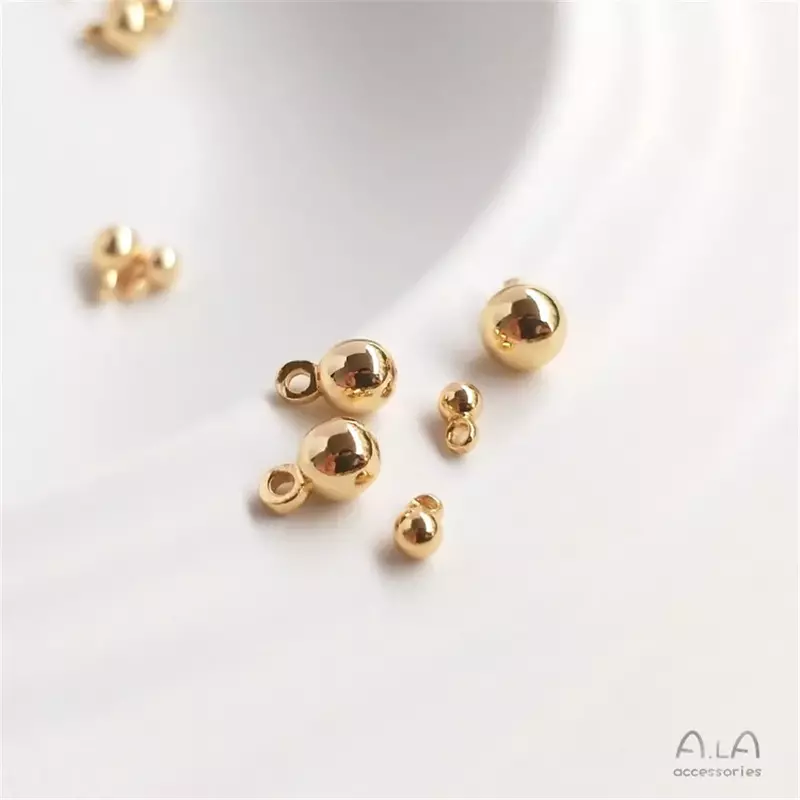 14K Gold Plated Solid hanging bead round bead DIY bracelet anklet jewelry pendant ball hanging bead accessories material