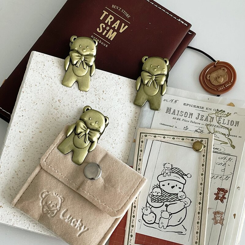Cute Bear Brass Paper Clips Coffee Copics Journal Notebook Decoration Cute Shot Props Planner Stationary