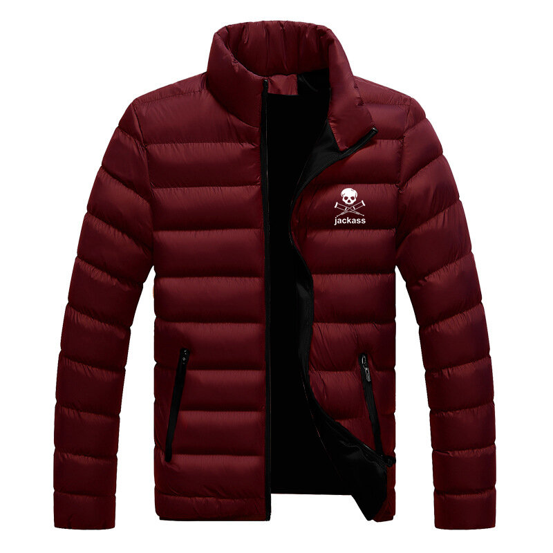 2023 inverno New Jackass Forever Logo stampato Custom Made Men Zipper Down Jacket Cotton Warm addensare Casual Pocket Man Streetwear