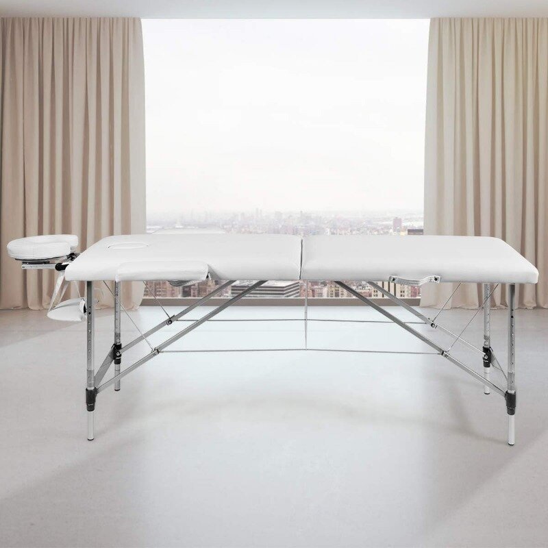 Mesa de masaje portátil profesional, cama de pestañas, 2 camas de masaje ligeras plegables, marco de aluminio, altura ajustable, 84"