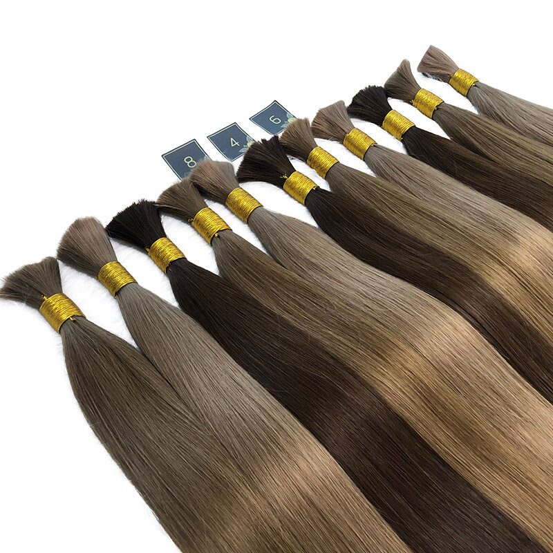 Extension Capillaire Brésilienne Naturelle Lisse en Vrac, Tressage de Cheveux Humains, Extrémité Tressée, Pré Blond, 12 à 30 Pouces