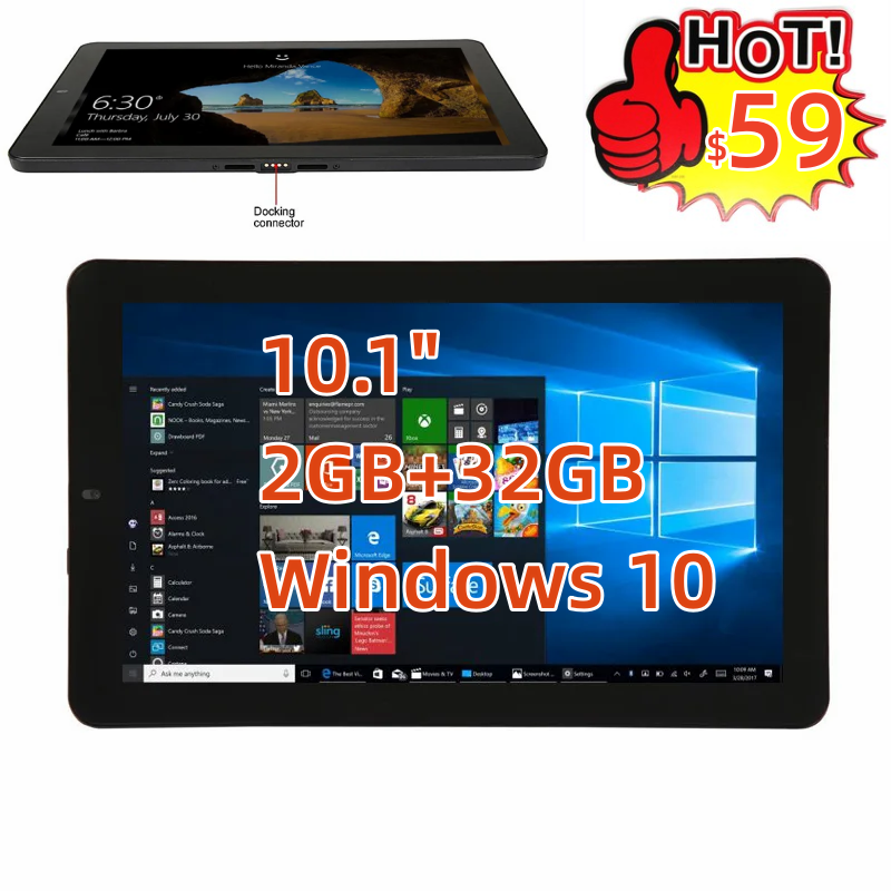 Tablet Windows 10 10.1 inci, RCA04 RAM 2GB ROM 32GB Intel Atom X5-Z8350 CPU empat inti 32-bit 1280x800 IPS DC Port Ganda kamera