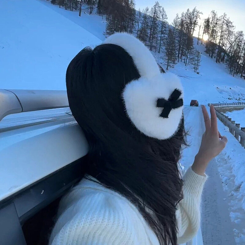 Alat penutup telinga pita tebal wanita, aksesori earbag bersepeda pelindung telinga wanita JK Jepang hati cinta lucu hangat musim dingin Y2k