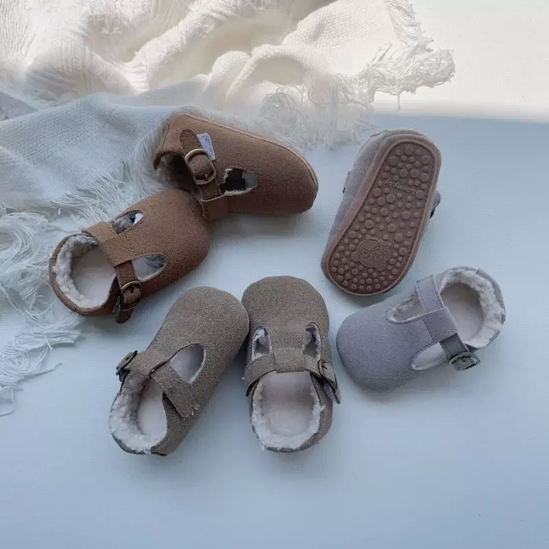 รองเท้าผ้าฝ้ายกันลื่นสำหรับเด็กทารก, รองเท้ารองเท้าใส่เดินหนาสีทึบพื้นนุ่มอเนกประสงค์สวมใส่สบาย