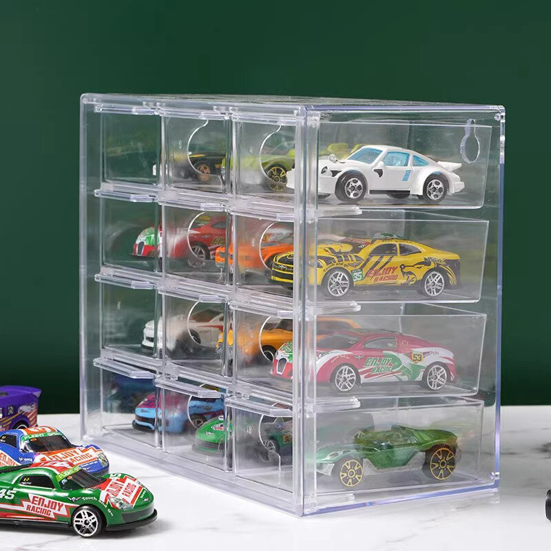 Kotak penyimpanan Model mobil, 1:64 skala Model mobil rak Tampilan bening mainan mobil tahan debu wadah penyimpanan kabinet rak untuk koleksi mainan