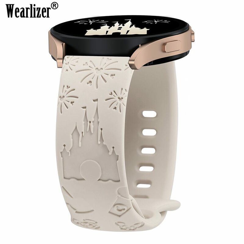 Wearlizer Castle Floral Engraved Band for Samsung Galaxy Watch 6/5/4 Silicone Cute Fancy Sport Strap for Watch 5 Pro/Active 2