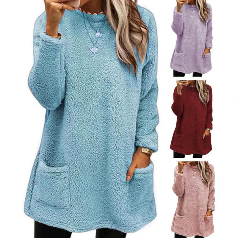 Thick Plush Warm sweater women's medium length Pullover Round neck loose thickened sweater 22 autumn winter new