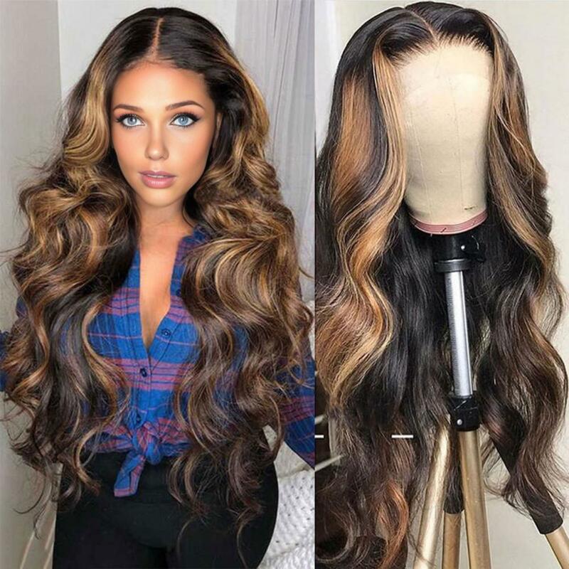 Wig panjang lurus wanita 72cm, Wig wanita bagian tengah renda HD halus Natural, rambut sintetis tanpa lem ikal panjang, sorot depan