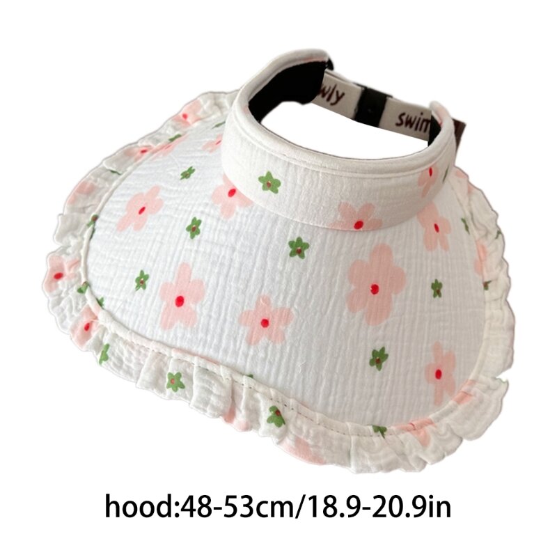 Topi Pinggiran Lebar Topi Musim Panas Katun Anak Topi Pantai Gulung dengan Cetak Bunga QX2D