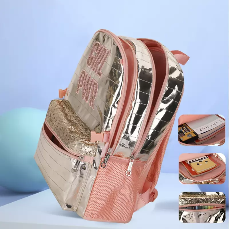 Sacos de escola mochilas para adolescentes meninas à prova dwaterproof água espinha proteção mochila lantejoulas destacável saco de almoço meninas sacos