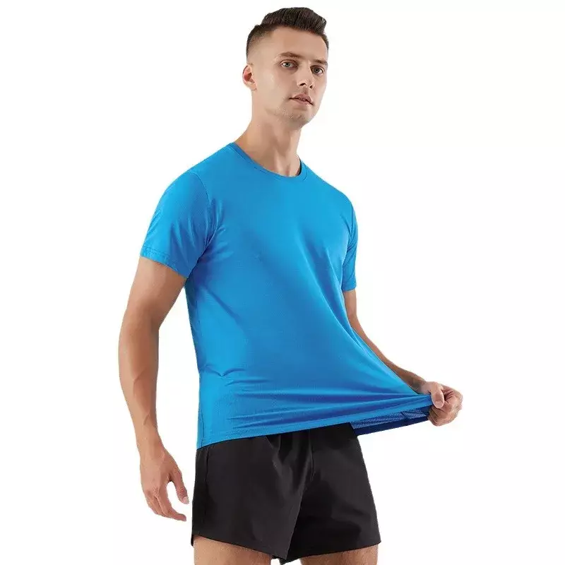 Camiseta masculina de treino de manga curta com secagem rápida, Tops esportivos soltos, camisa de exercícios, roupas fitness, academia, corrida, leve