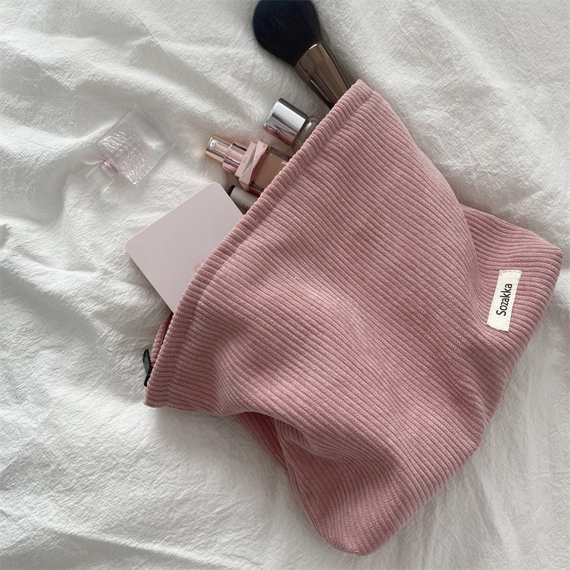 Corduroy Travel Cosmetic Bag Portable Makeup Storage Bag Purses Women Large Capacity Zipper Make Up Organizer Storage Clutch