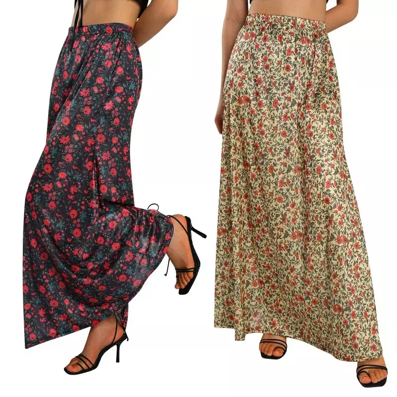 Versátil saia longa meia-saia feminina, slim fit, linha A grande, flor fragmentada, nova arte casual, MYQH09, verão, 2022