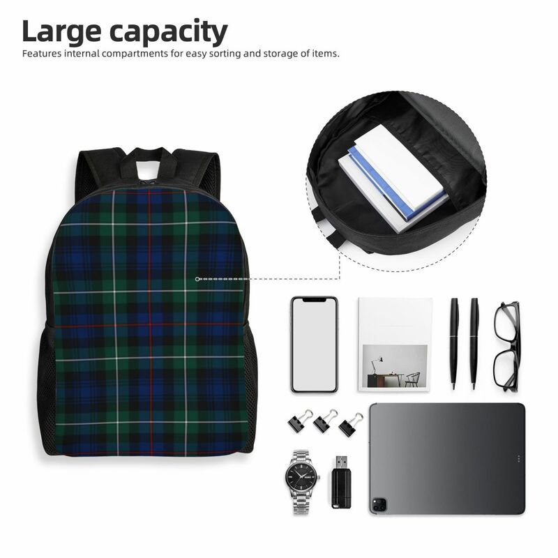 남녀공용 클랜 매켄지 타탄 백팩, 학교 대학생 책가방, 15 인치 노트북, 스코트랜드 아트 백에 적합