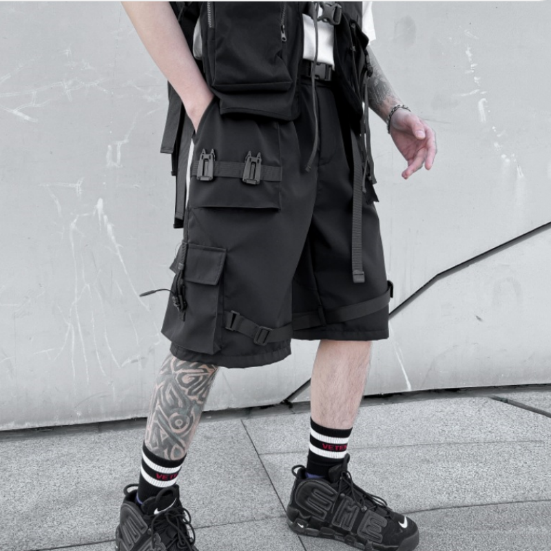Celana pendek kargo banyak saku gaya Techwear Pria Musim Panas 2024 celana potong lurus taktis jalanan tinggi Y2K