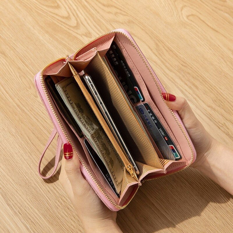 Женский Длинный кошелек из искусственной кожи, модная двухслойная сумка большой емкости для карт, многофункциональная сумка для телефона