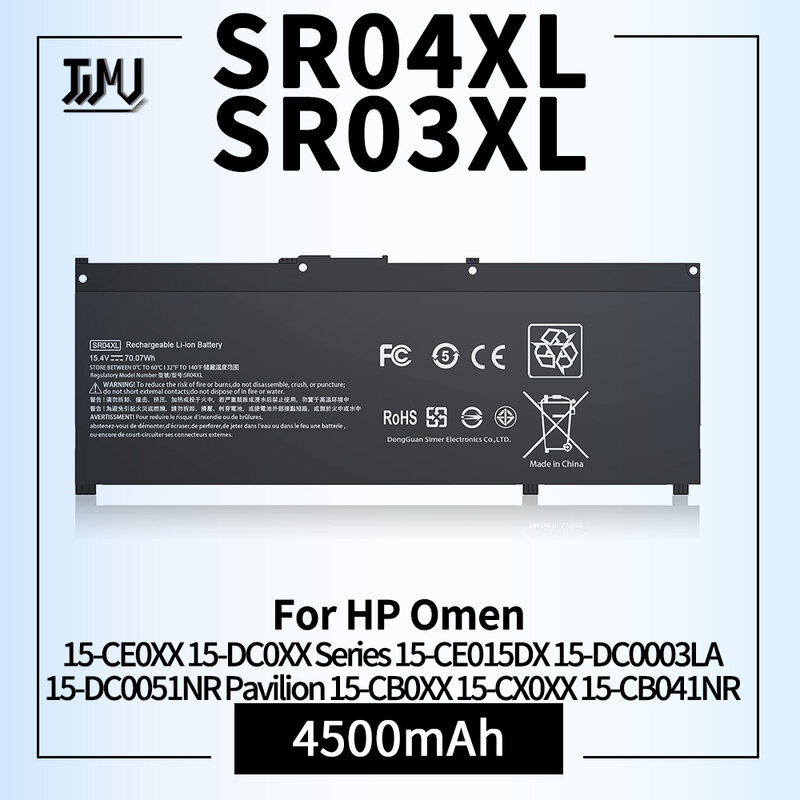 Batterie SR04XL pour HP Omen 15-CE0XX 15-DC0XX Series 15-CE015DX 15-DC0003LA 15-DC00laquée NR Pavilion 15-CB0XX 15-CX0XX