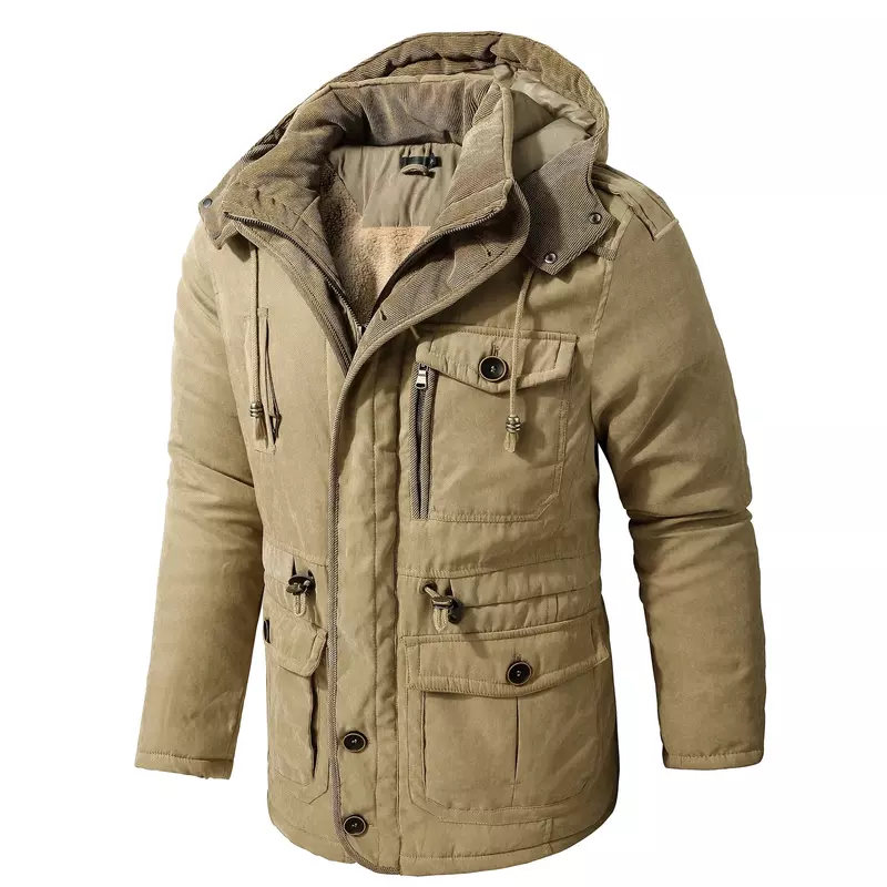 겨울 플리스 파카 남성용 따뜻한 방풍 재킷, 두꺼운 후드 파카 코트, 모피 안감 겉옷, 캐주얼 코튼 패딩 재킷