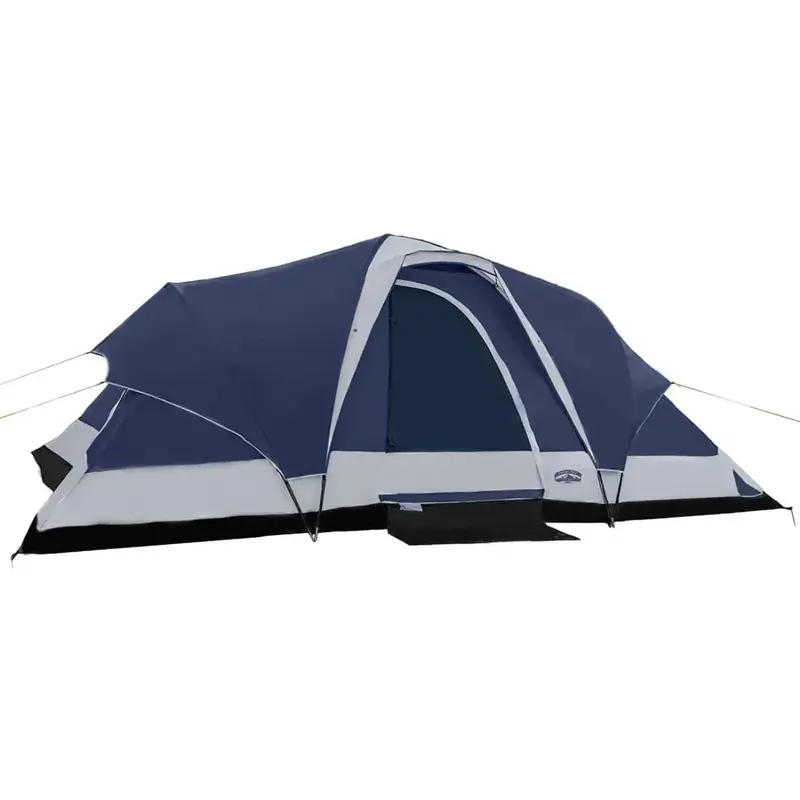 8 Persoons Koepeltent Met Afneembare Regenvlieg En Kamerverdelers Camping Tent Reizen Waterbestendig-Marine/Grijze Vrachtvrije Tenten