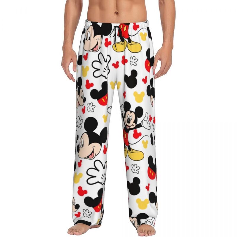 Calça de pijama masculina personalizada para desenhos animados, pijamas masculinos, cintura elástica, fundo de lounge com bolsos, TV Mickey Mouse, anime